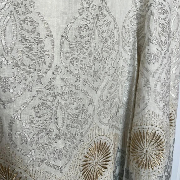 Gorgeous Unique New Per Se Silk/Linen Skirt Cream w/ Gold/Silver Design Size 10 - Picture 8 of 11